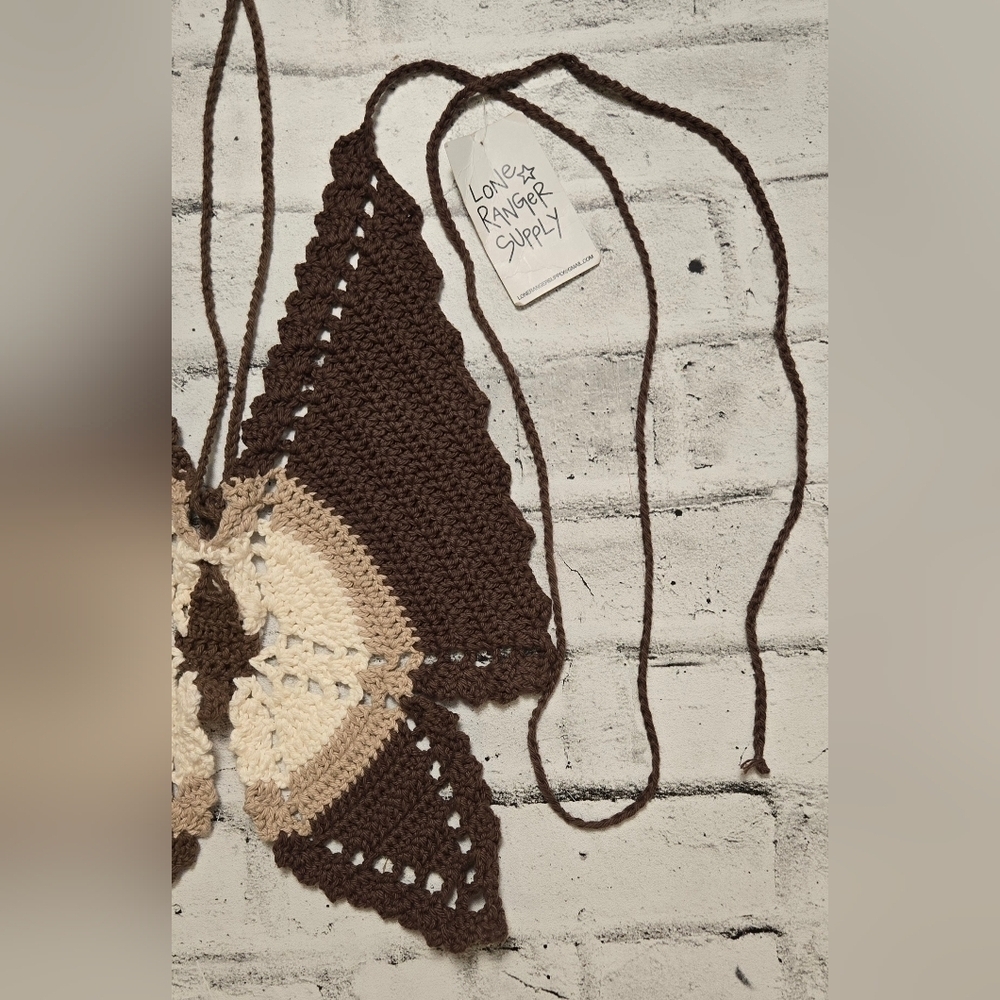 Lone Ranger Supply Crochet Butterfly Halter Top Brown Cream NWT Small - Picture 4 of 7